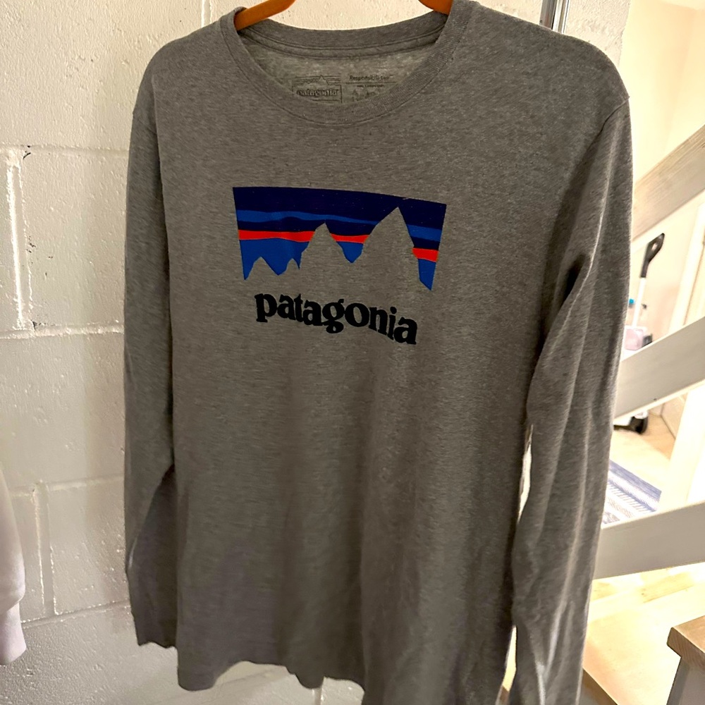 Patagonia Gray Long Sleeve with Blue and Red Graphic